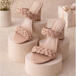 BCBG Blush Braided Double-Strap Block Heel Sandals